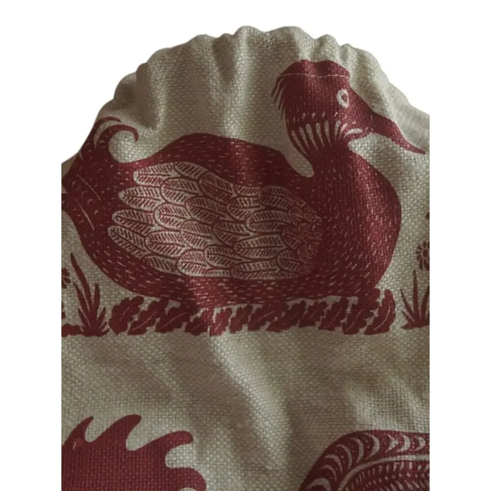 Vintage Rooster Bird Tapestry Ring Handle Bag Removable Cream Red Large